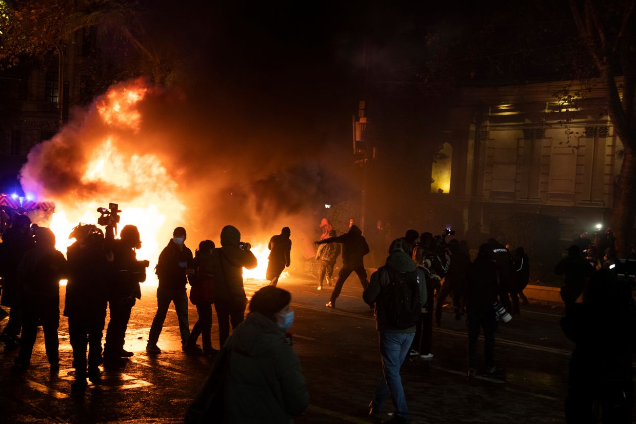 Police disperse protesters in Tbilisi after pro-Russian government refuses to negotiate EU accession