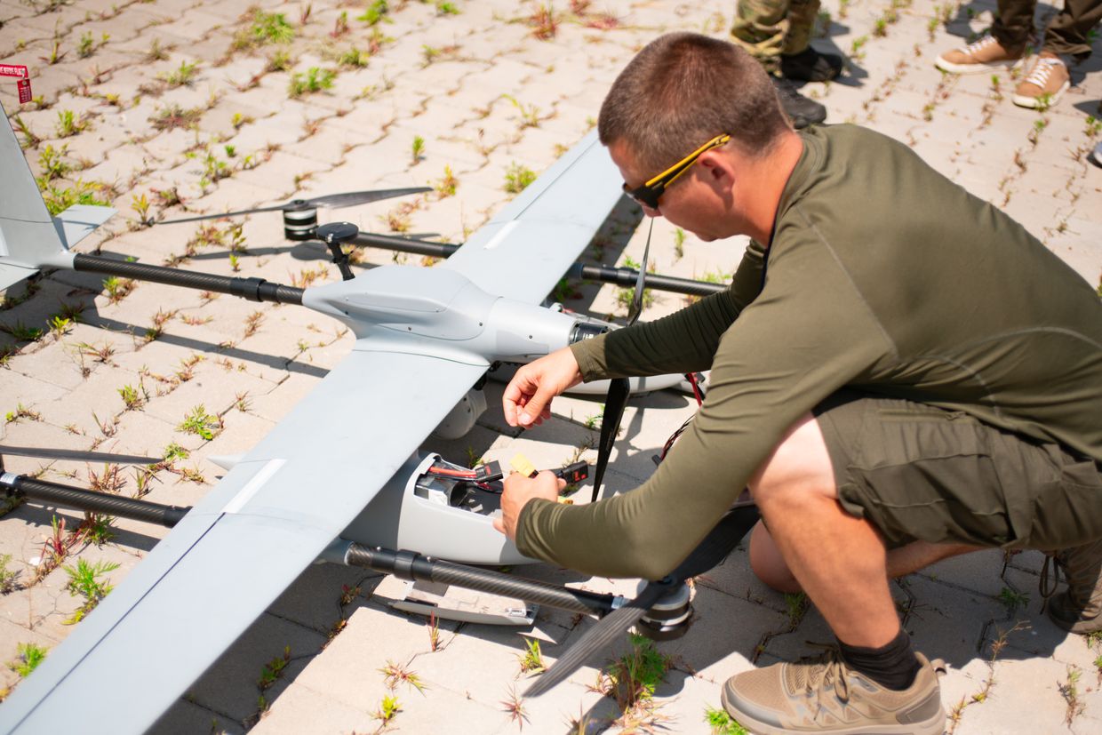 Adjusting the Buntar-1's electronics before takeoff at a test site in an undisclosed location, Ukraine on June 29, 2024. 