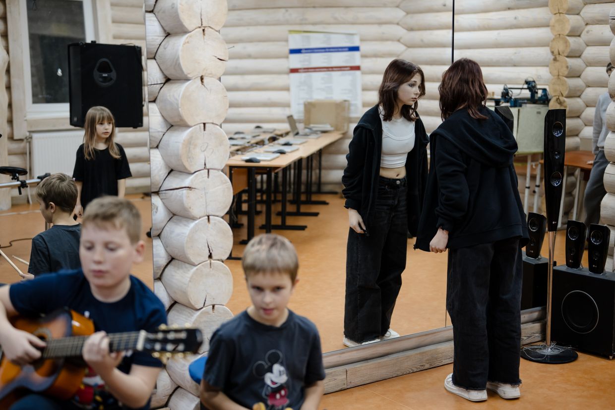 Viktoriia Drahan, 12, during the music lesson at the "7Fields" school near Kyiv, Ukraine on Dec. 5, 2024. 