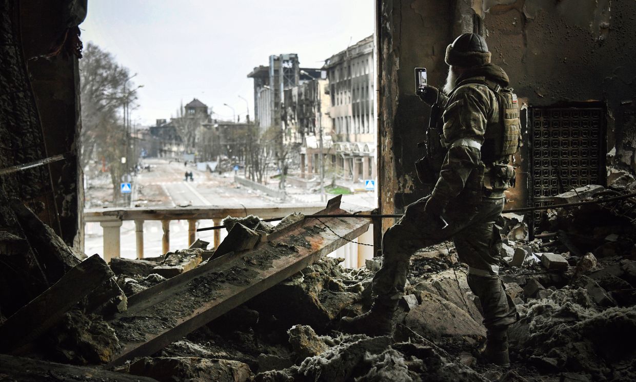 A Russian soldier on March 16, 2022, in Mariupol, Ukraine, on April 12, 202