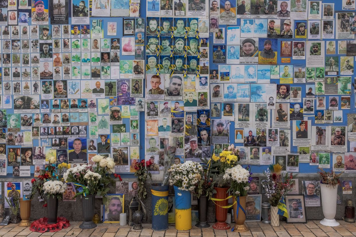  "The Wall of Remembrance of the Fallen for Ukraine," a memorial for Ukrainian soldiers, in downtown Kyiv, Ukraine, on Feb. 23, 2024.