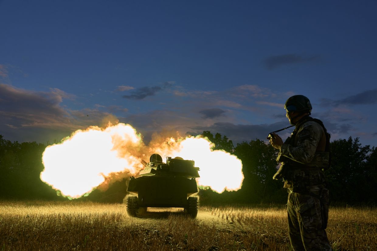 Soldiers fire a 2C1 "Carnation," in Toretsk district, Donetsk Oblast, Ukraine, on July 31, 2024.