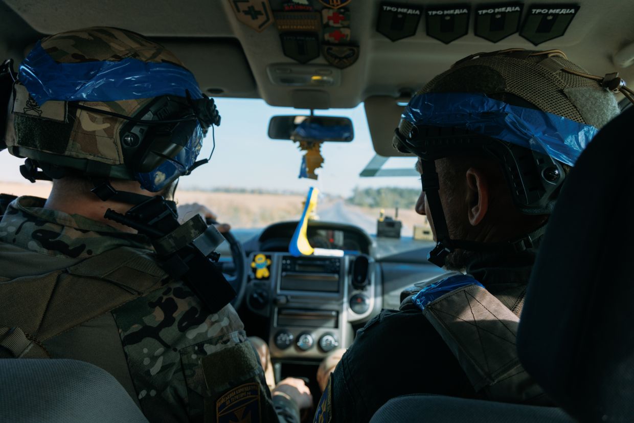  A Ukrainian soldier drives a car in Sudzha, Kursk Region, Russia, on Sep. 23, 2024, amid fighting that began on Aug. 6, 2024.