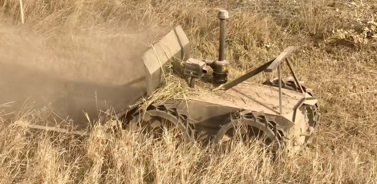 A screenshot from an undated video showcasing the “Zmiy” ground drone, the first remote demining vehicle that was developed and certified in Ukraine. 