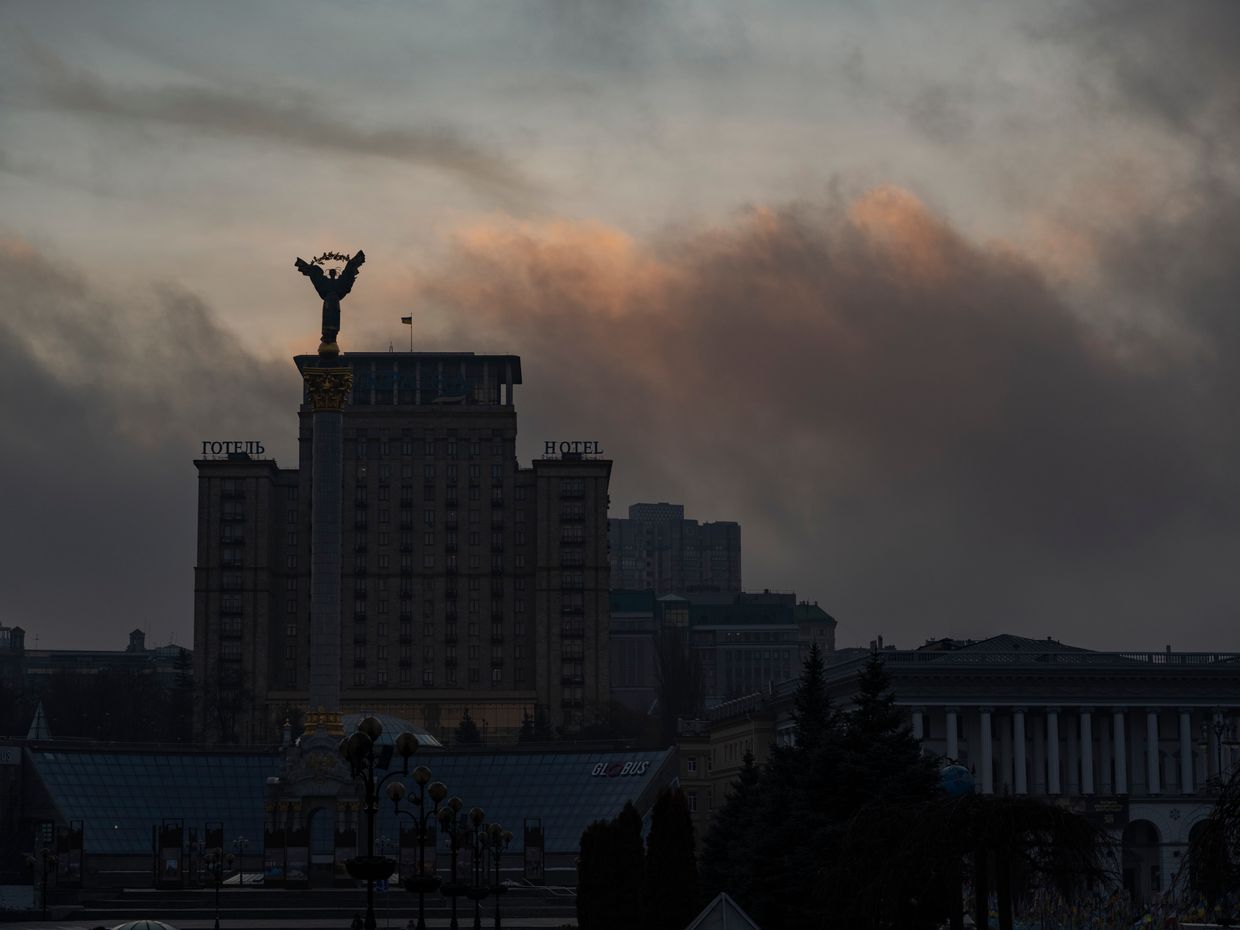 Smoke rising over Maidan Nezalezhnosty after a missile strike on Kyiv, Ukraine, on Dec. 20, 2024. 