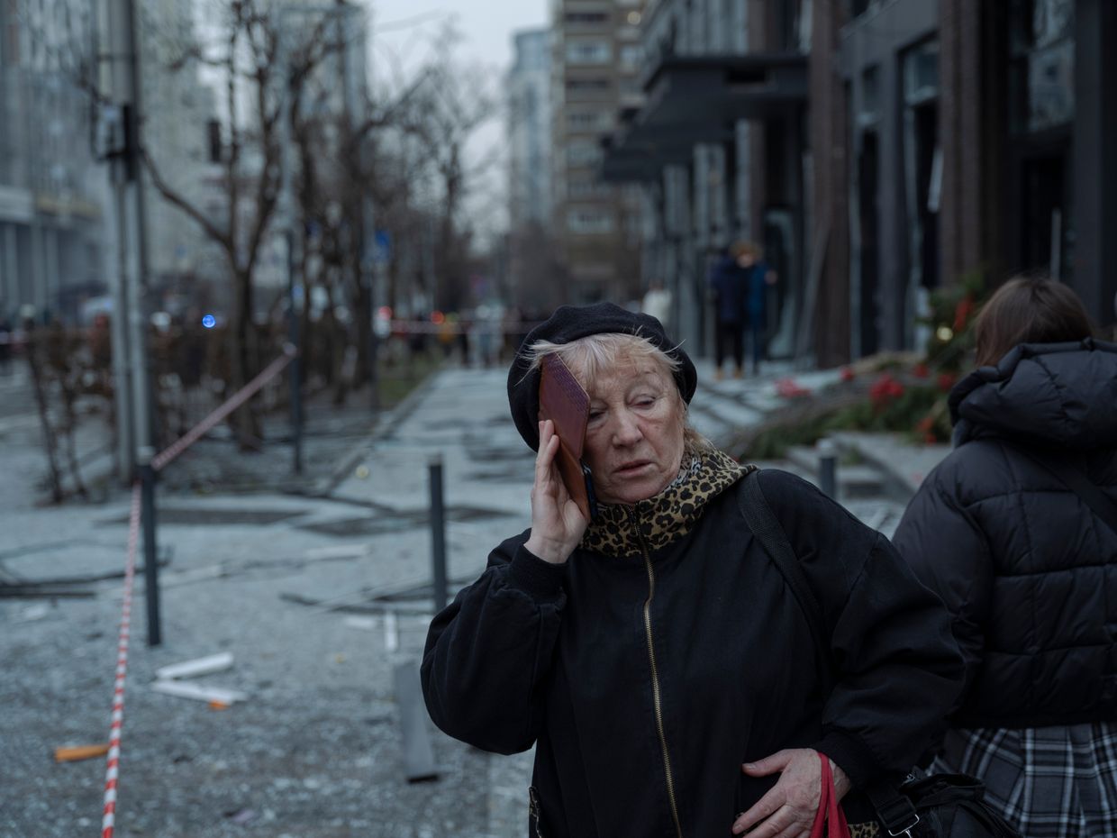 A resident of one of the buildings damaged after a missile strike on Kyiv, Ukraine, on Dec. 20, 2024. 