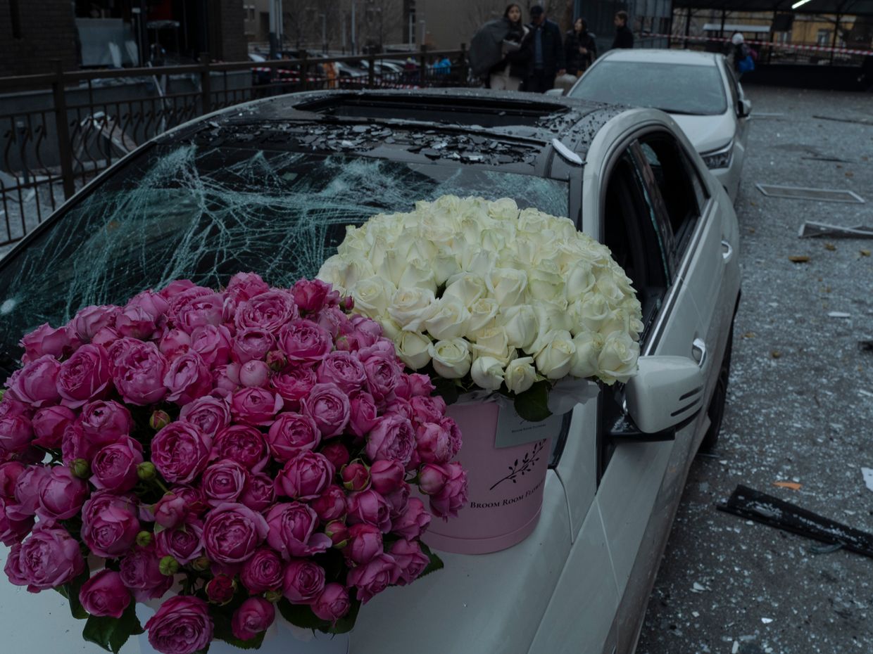 Flowers saved from the destruction after a missile strike in Kyiv, Ukraine, on Dec. 20, 2024. 