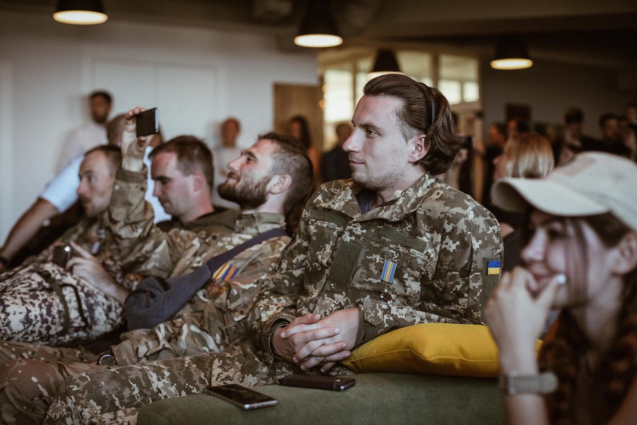 Ukrainian Veterans at Veteran Hub, an NGO supporting Ukrainian soldiers, war veterans, and their families in Kyiv, Ukraine.