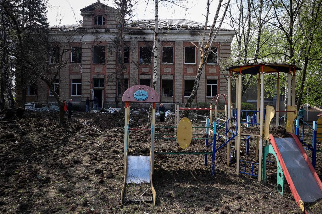 Damaged school in Kramatorsk, Donetsk Oblast on April 24, 2023.