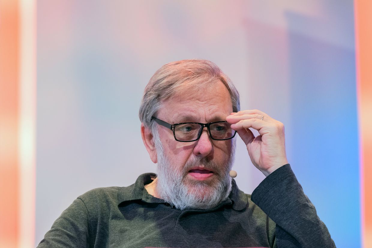 Slavoj Žižek speaks at the opening of Phil.Cologne in Cologne, Germany, on June 6, 2023.