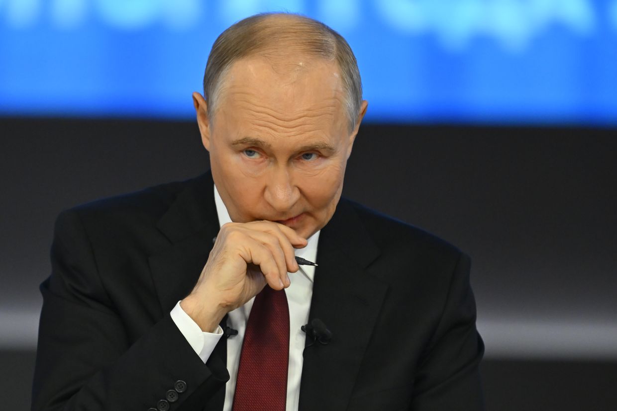 Russia's President Putin at the annual televised Q&A and year-end news conference in Moscow, Dec. 19, 2024.