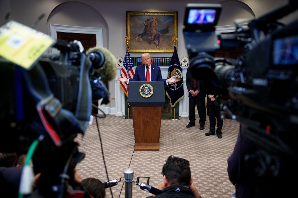  President Donald Trump speaks at a news conference in the White House, Washington, DC, on Jan. 21, 2025.