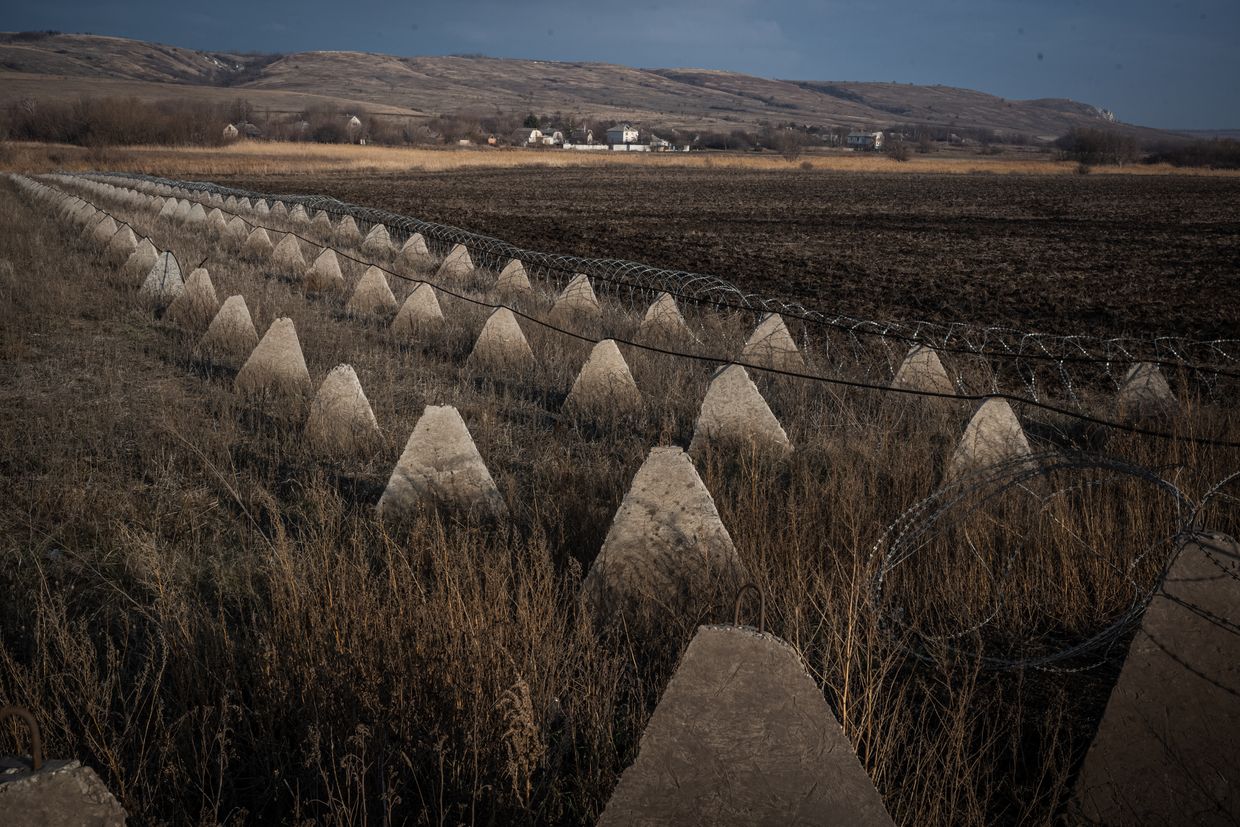 Anti-tank "Dragon's teeth" fortifications are seen in the direction of Chasiv Yar, Donetsk Oblast, Ukraine, on Jan. 26, 2025. 