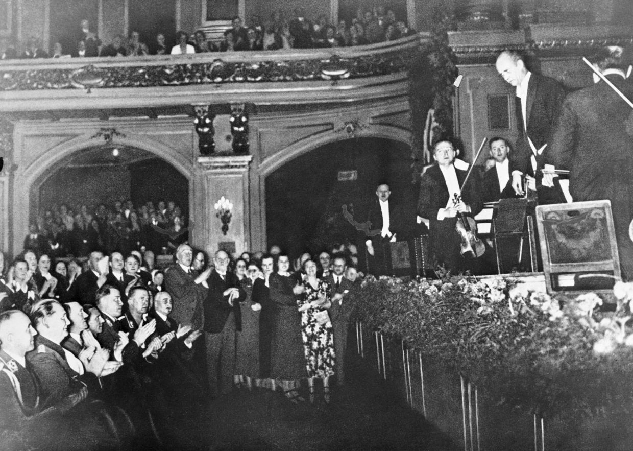 Wilhelm Furtwaengler after concert by the Berlin Philharmonic in Berlin, Germany, on Jan.1, 1933. In the front row at the left are (L-R) Herman Goering, Adolf Hitler, and Josef Goebbels