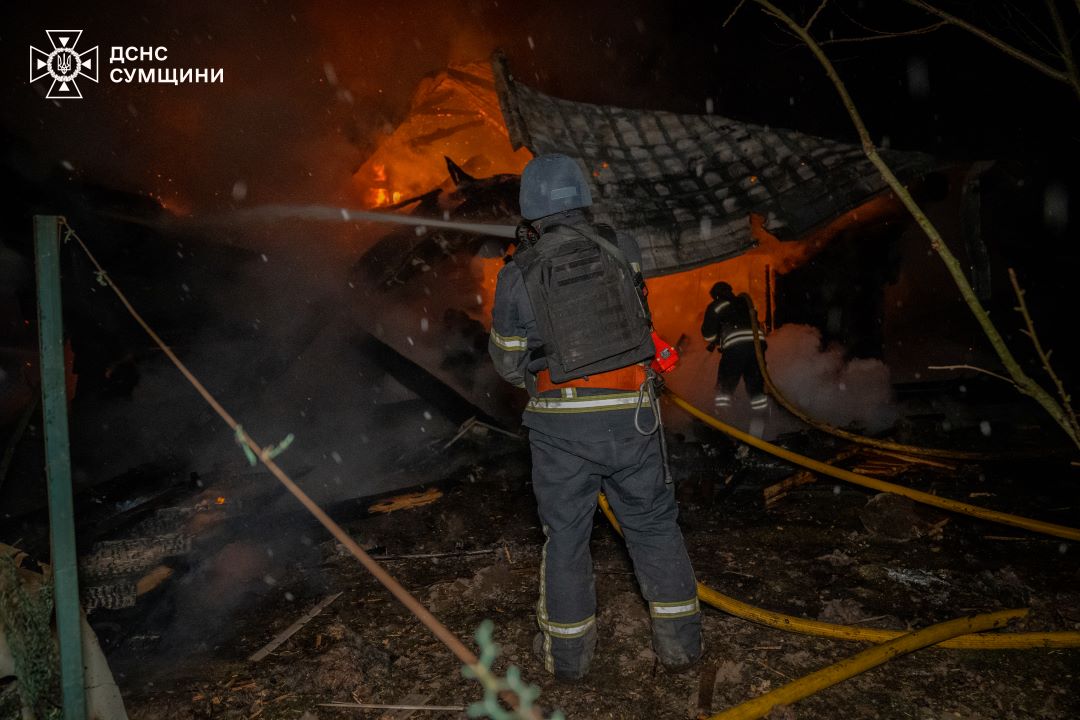 Russian drone strike on Sumy Oblast sparks fire in children's wellness center, 2 injured in attack on bus