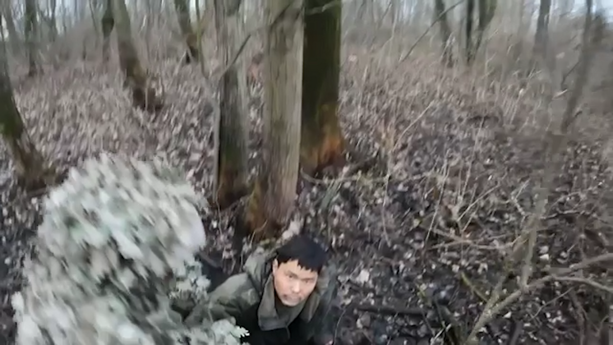 Screenshot from the video showing the capturing a North Korean soldier. 