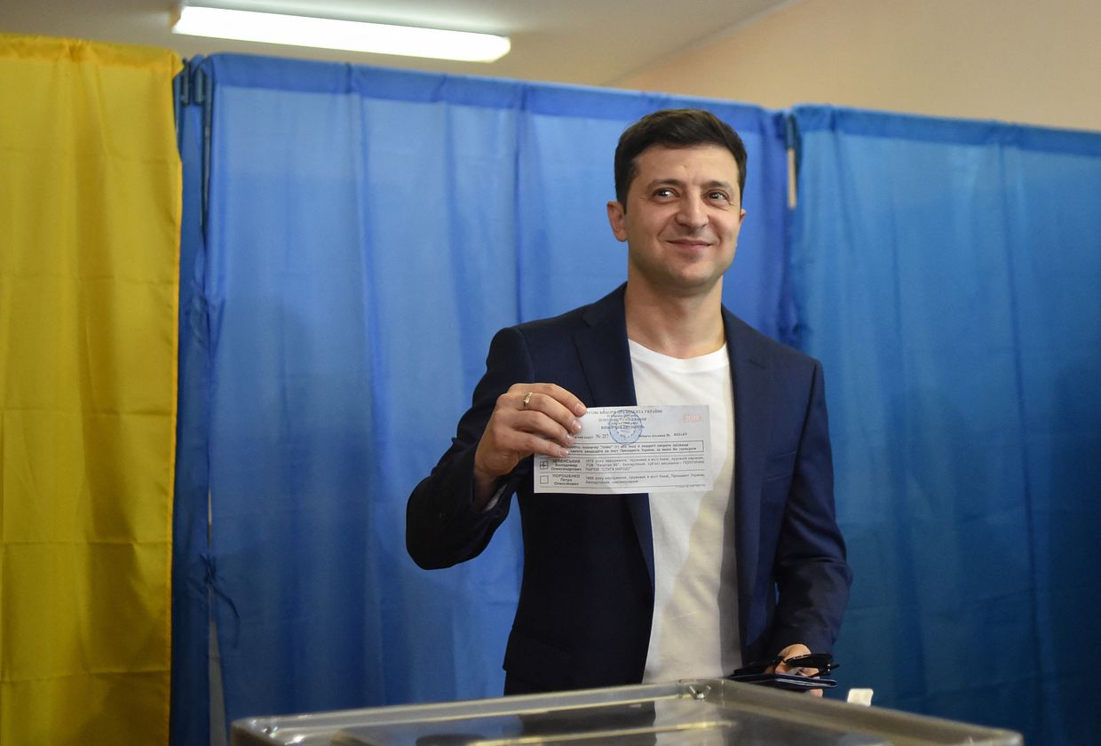 Volodymyr Zelensky, Ukrainian then-presidential candidate in Kyiv, Ukraine, on April 21, 2019