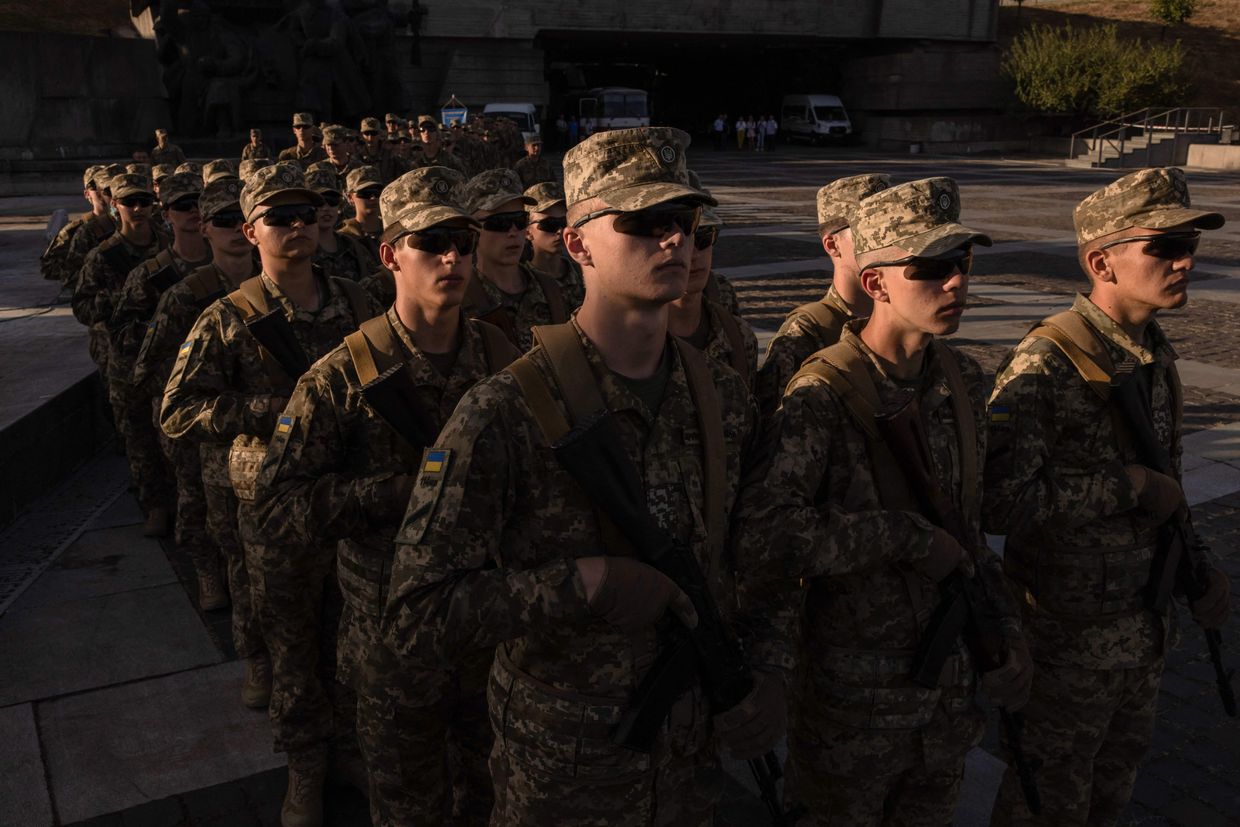 Ukrainian cadets take the military oath at the National Museum in Kyiv, Ukraine, on Sept. 8, 2023.