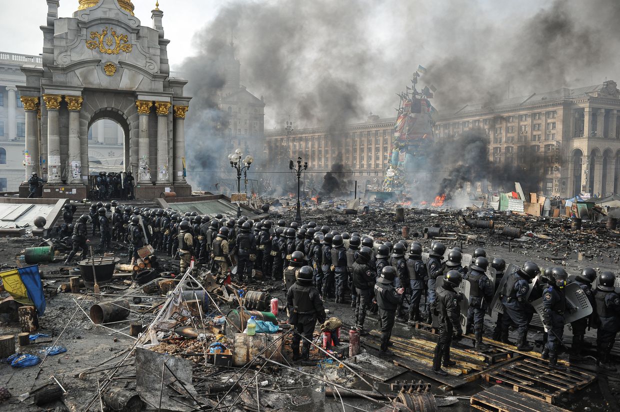 Ukrainian riot police on Independence Square in Kyiv, Ukraine, on Feb. 19, 2014.