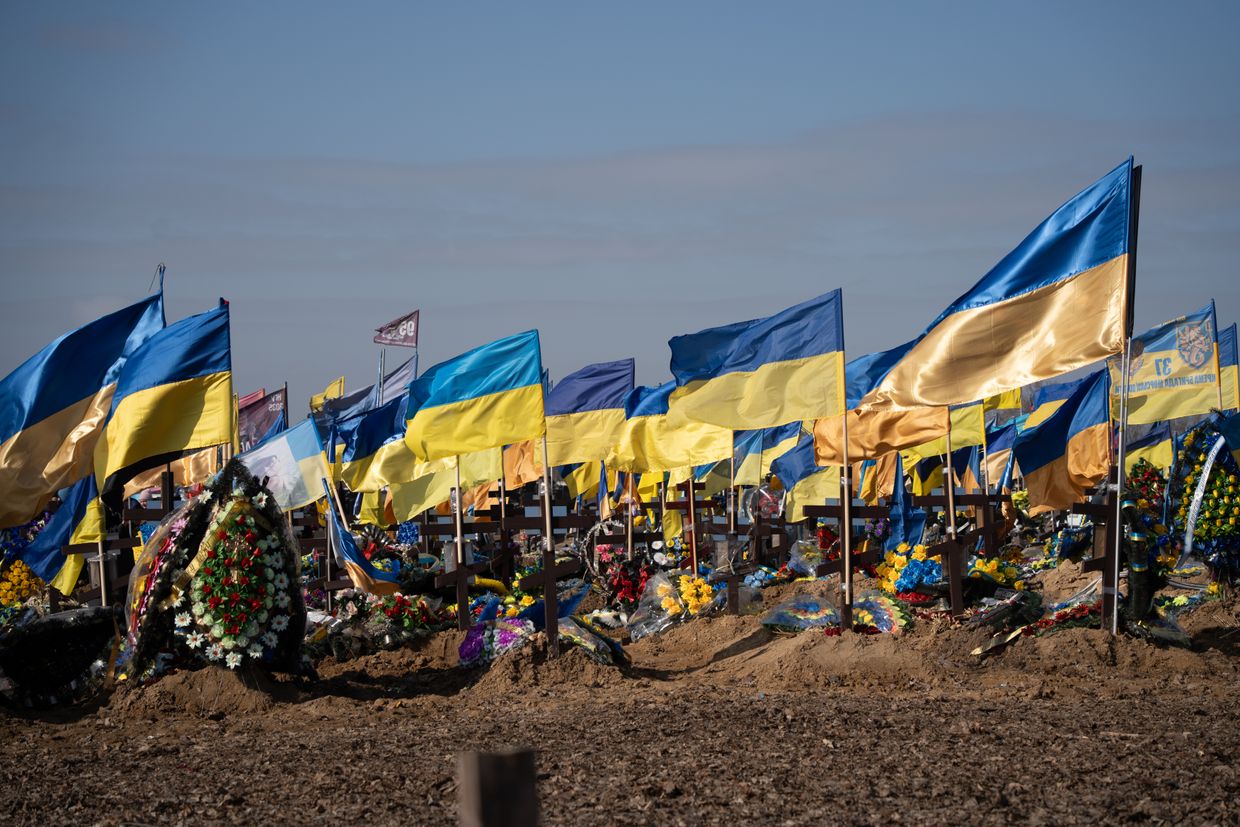 Burials of Ukrainian military personnel who died defending Ukraine against Russia in Kharkiv, Ukraine, on March 2, 2024.