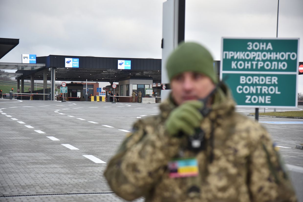 The Nyzhankovychi-Malkhovychi automobile checkpoint on the Ukraine-Poland border in Lviv Oblast, Ukraine, on Dec. 21, 2024.