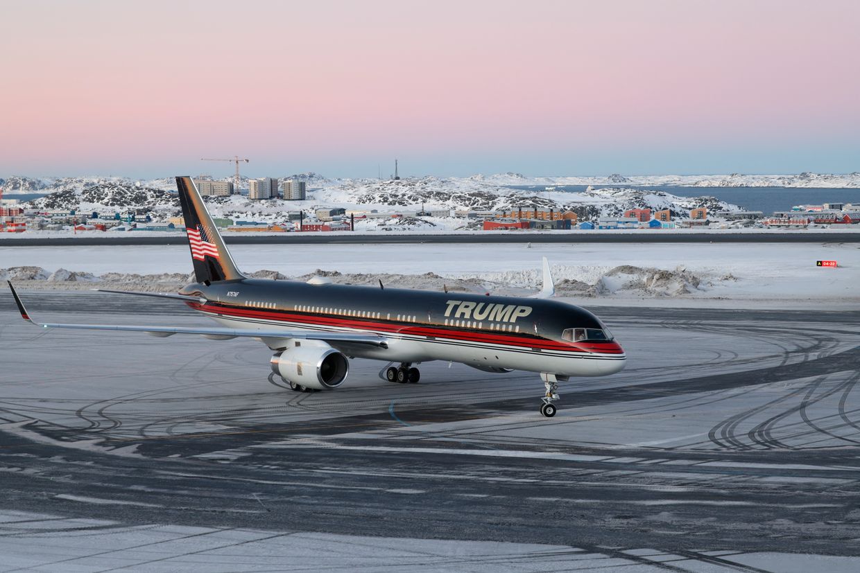 An aircraft allegedly carrying Donald Trump Jr. arrives in Nuuk, Greenland, on Jan. 7, 2025. 