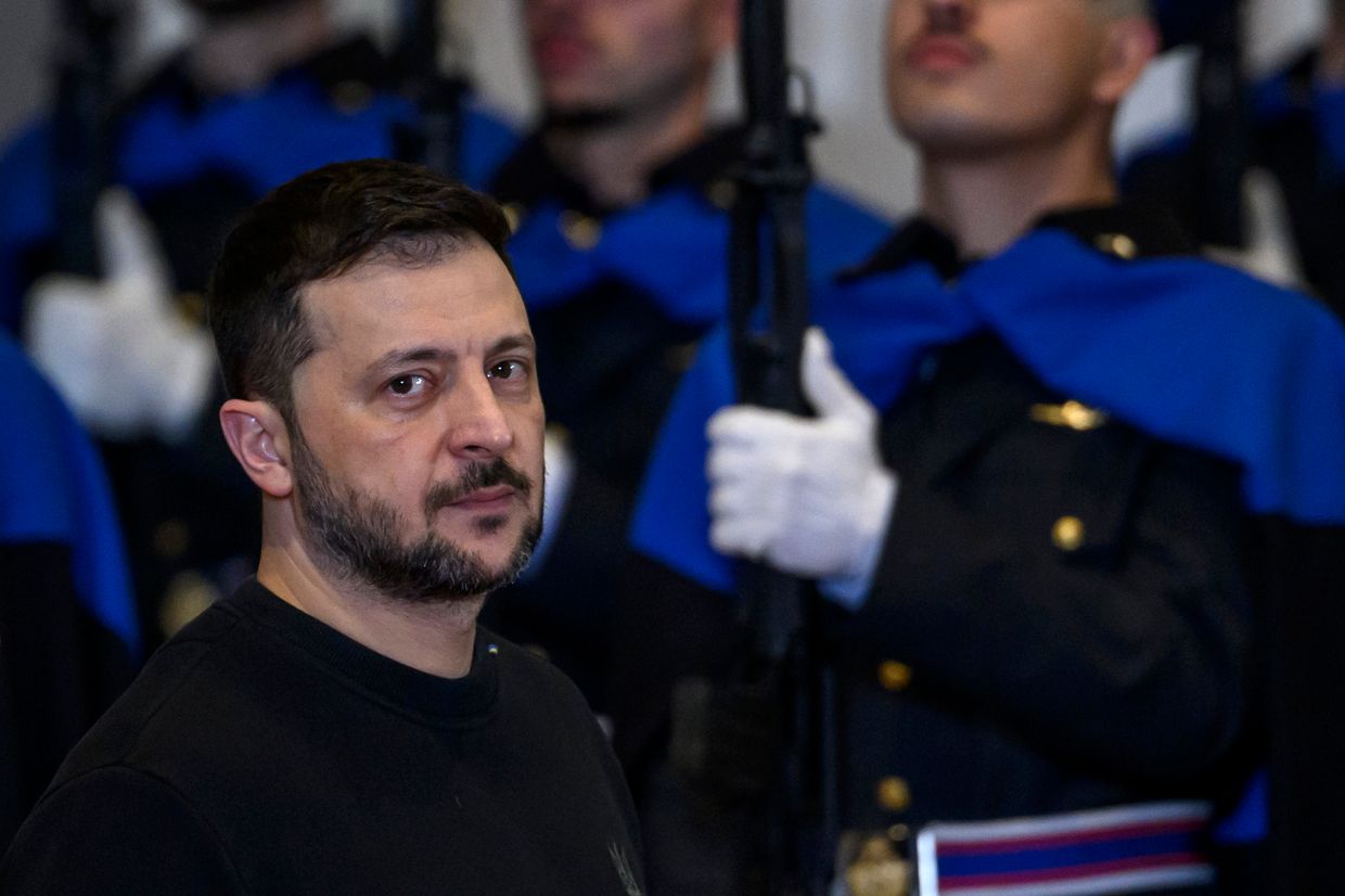 Ukraine's President Volodymyr Zelensky meets with Italian Prime Minister Giorgia Meloni (not pictured) in Rome, Italy, on Jan. 9, 2025. 