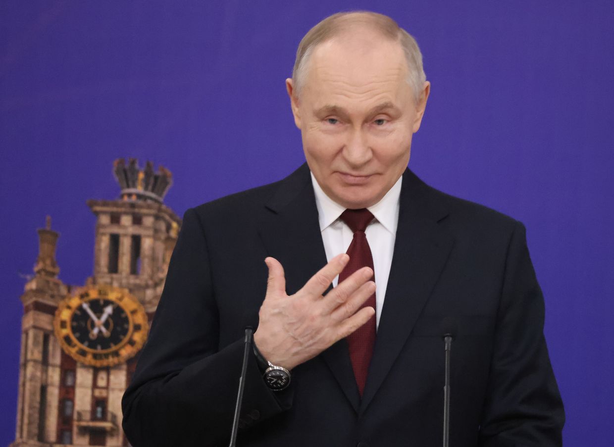 Russian President Vladimir Putin speaks during an awarding ceremony at Moscow State University in Moscow, Russia on Jan. 24, 2025.