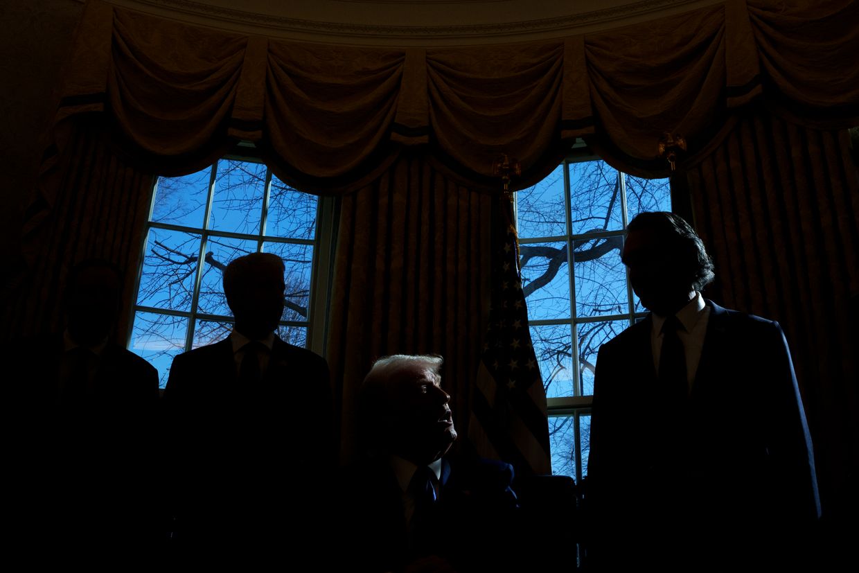 U.S. President Donald Trump speaks after signing two executive orders in the Oval Office at the White House in Washington, D.C., U.S. on Feb. 14, 2025. 