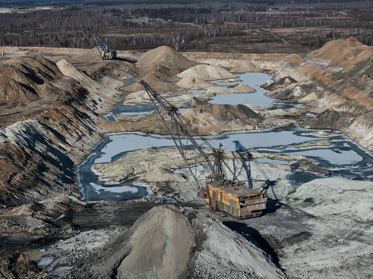 Bucket-wheel excavators mine rare earth materials in Zhytomyr Oblast, Ukraine, on Feb. 25, 2025.