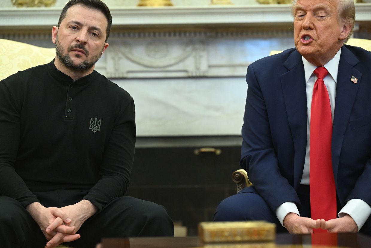 U.S. President Donald Trump and President Volodymyr Zelensky meet in the Oval Office in Washington, D.C., U.S. on Feb. 28, 2025. 