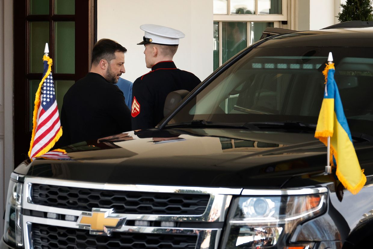 President Volodymyr Zelensky leaves the White House after a meeting with Donald Trump and Vice President J.D. Vance