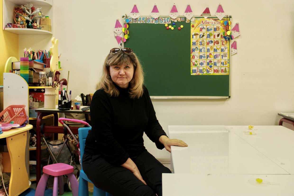 Halyna Khomchenko is in one of the classrooms of the Child Development and Assistance Centre in Druzhkivka, Ukraine on Dec. 16, 2024. 