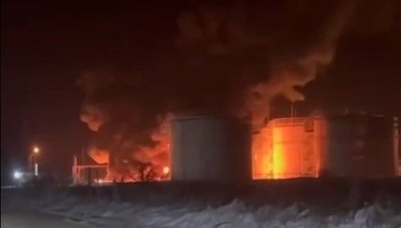 Ukraine's drone strike reportedly sets fire to Russian oil depot in Krasnodar Krai