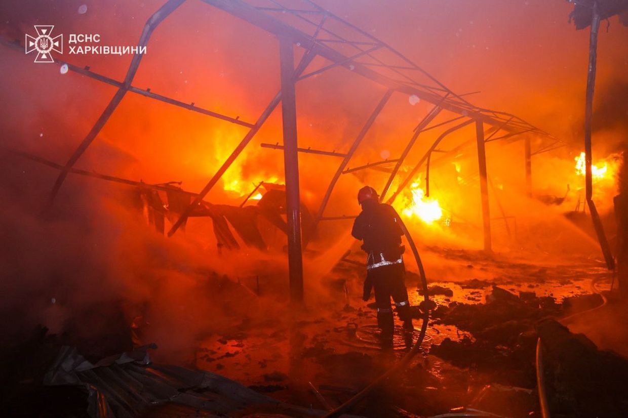 Massive fire breaks out at Kharkiv warehouse after Russian drone attack