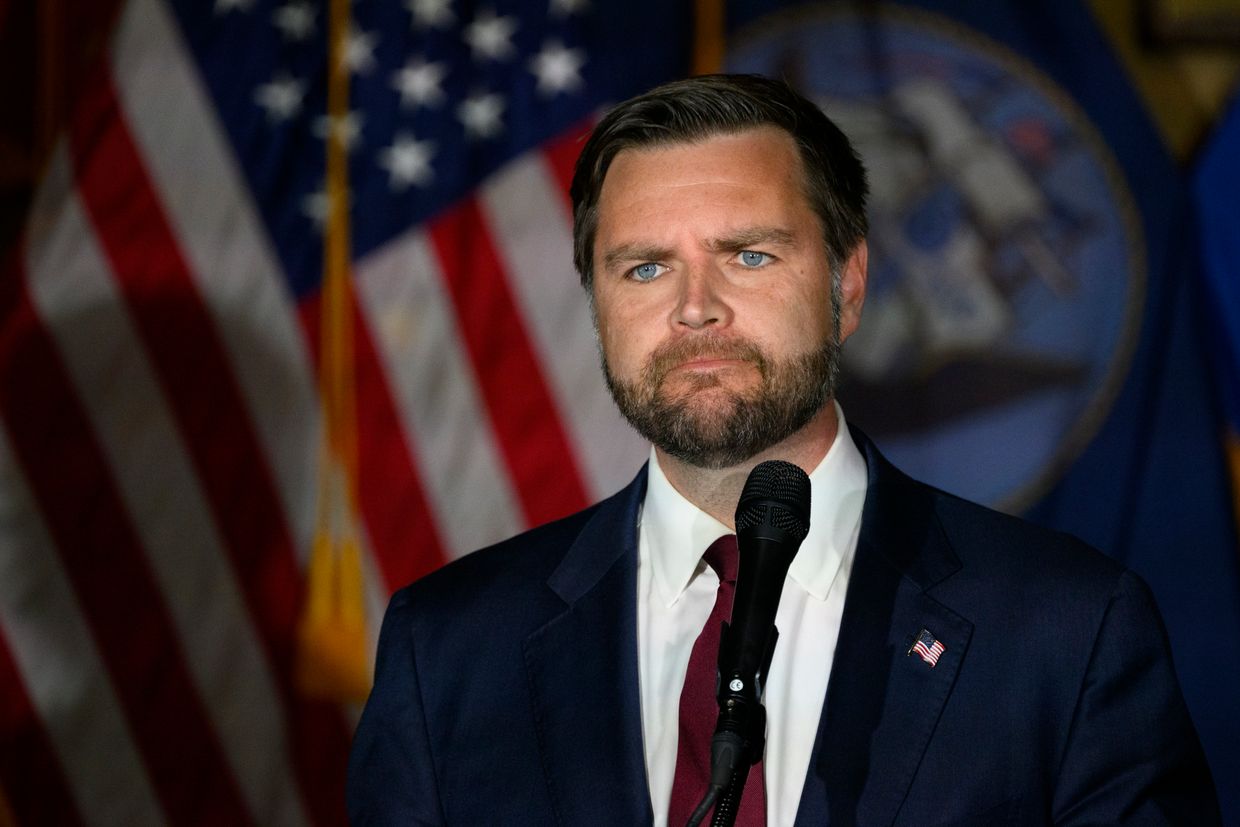 JD Vance (R-OH) speaks at a campaign rally at VFW Post 92 in New Kensington, Pennsylvania, U.S. on Aug. 15, 2024. 