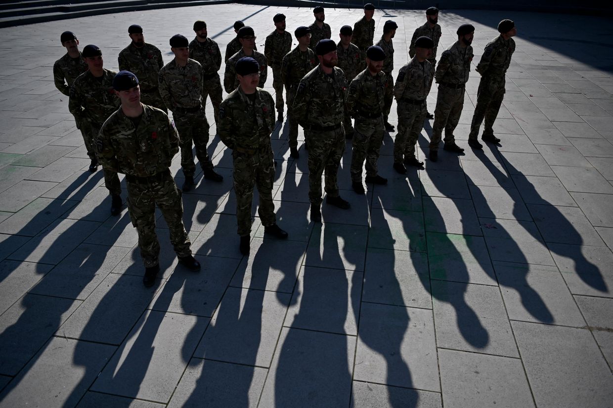 British KFOR soldiers take part in a wreath-laying ceremony for Remembrance Sunday in Pristina, Kosovo, on Nov. 10, 2024. 