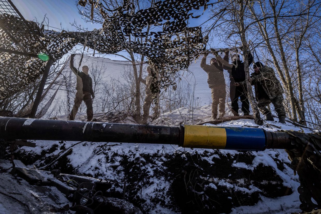 T-64 tank in a concealed position near the front in Donetsk Oblast, Ukraine on Feb. 21, 2025