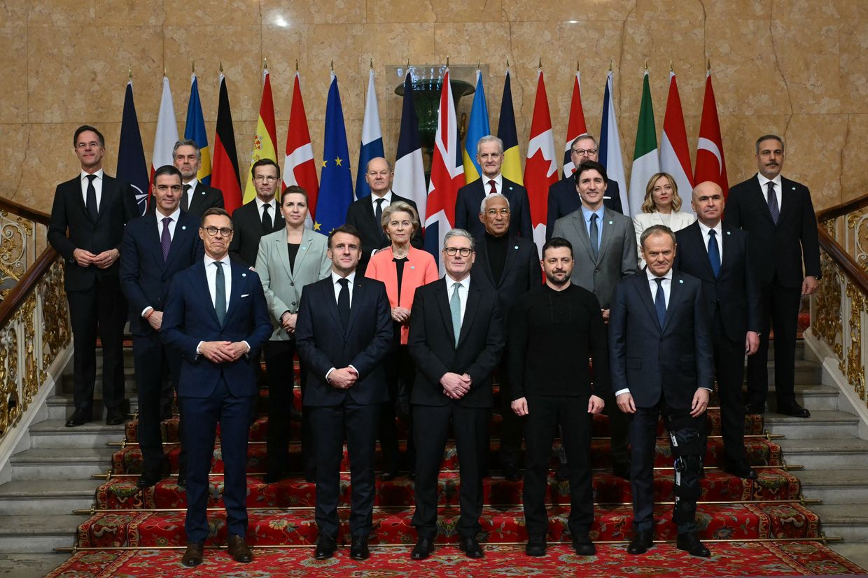 European leaders pose for a group photo during a summit at Lancaster House in London on March 2, 2025.