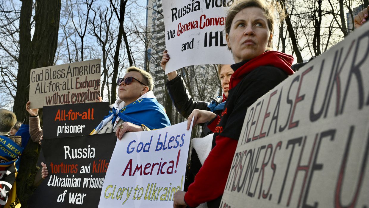 Families of Ukrainian POWs rally outside US Embassy, demand 'all-for-all' exchange before peace deal