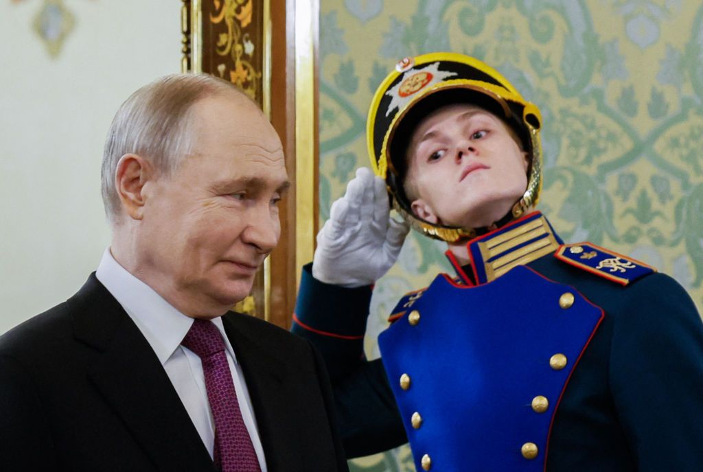 Russian President Vladimir Putin (L) in Moscow, Russia, on March 13, 2025.