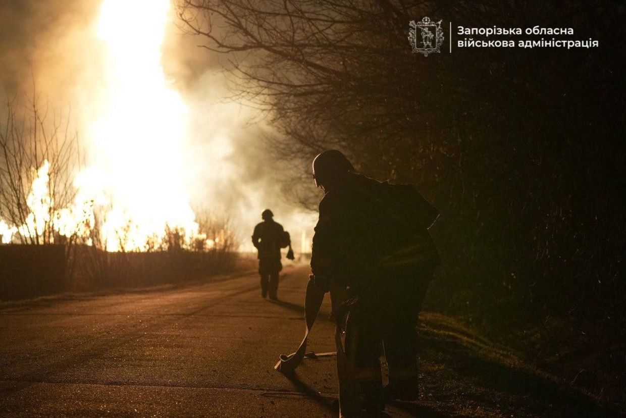 Large fire affecting critical infrastructure reported in Zaporizhzhia Oblast following Russian drone attack