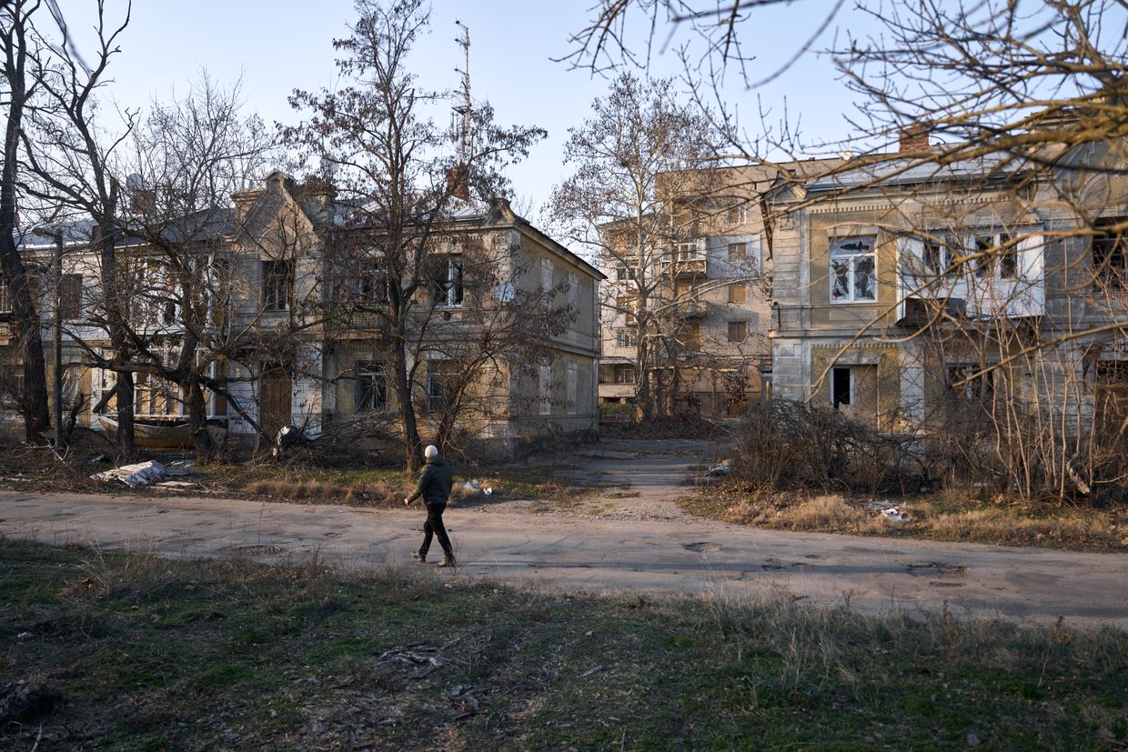 Deserted streets are seen in Kherson, Ukraine, on Feb. 11, 2025.