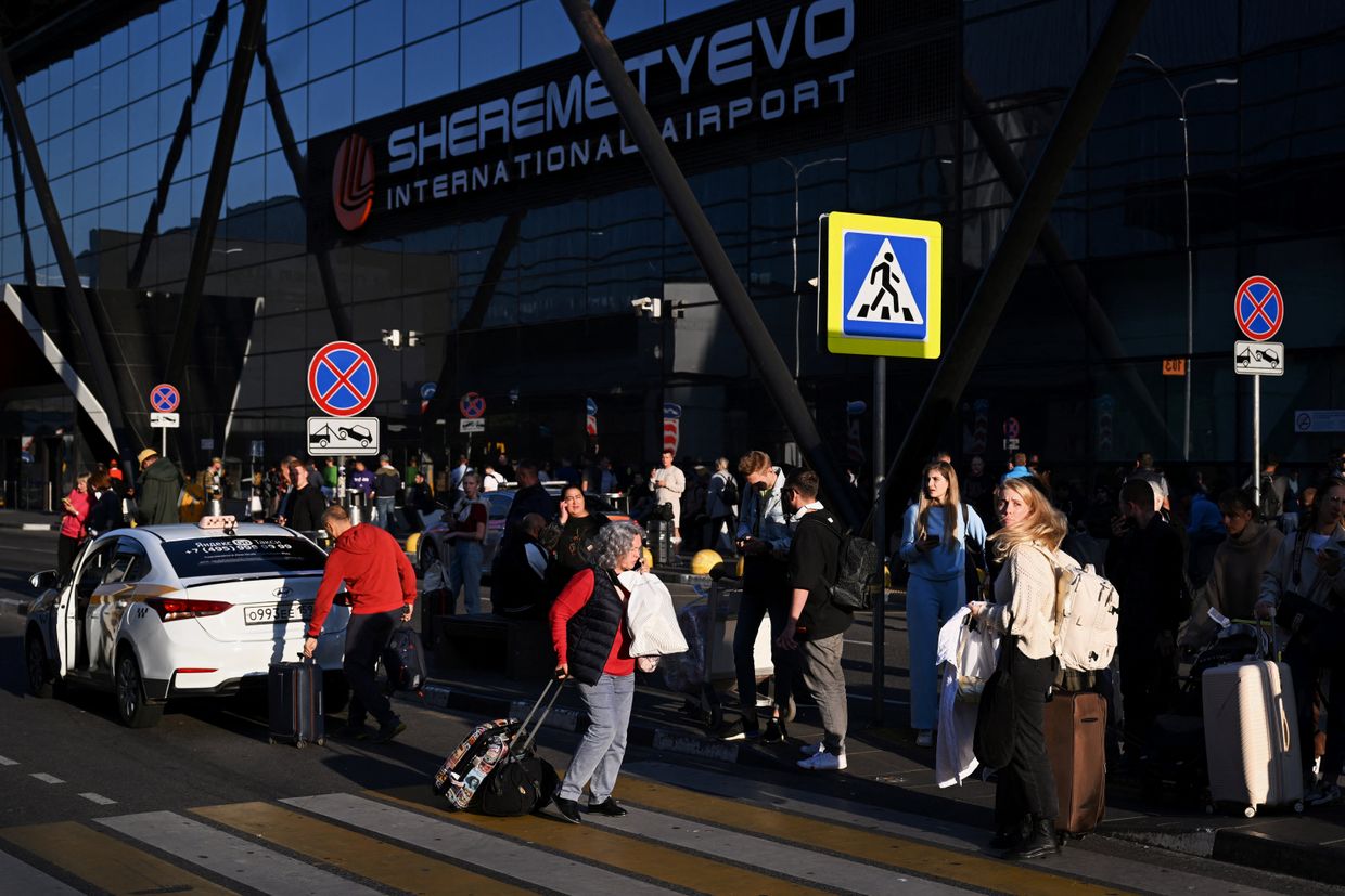 Passengers wait for taxis at Sheremetyevo International Airport in Moscow, Russia, on Sept. 14, 2023.