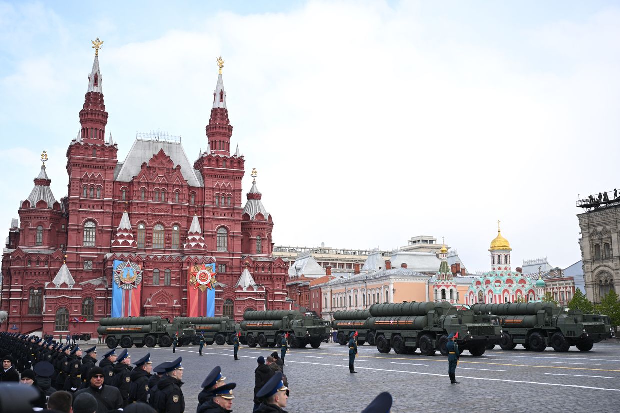 A column of Russian S-400 Triumf missile systems drives across Red Square during the military parade in central Moscow, Russia, on May 9, 2024.