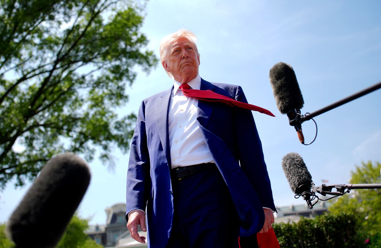 U.S. President Donald Trump speaks to members of the media in Washington, DC, on April 29, 2025.