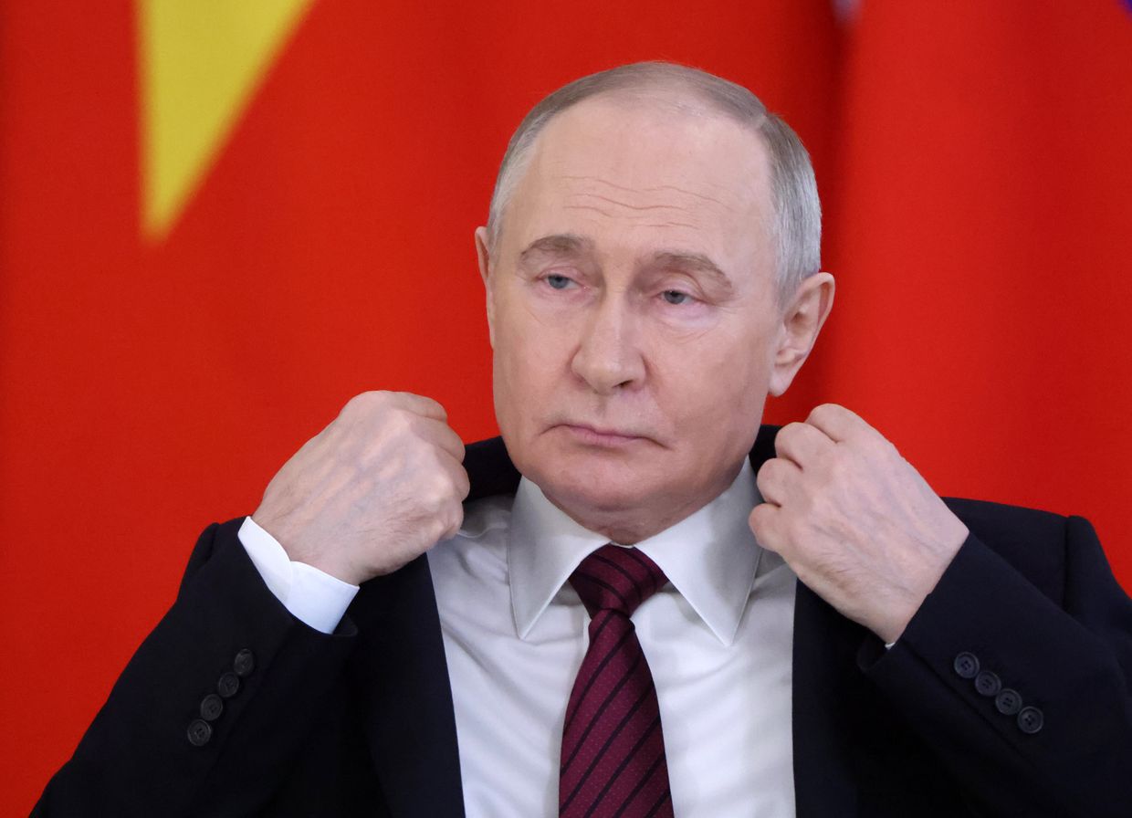 Russian President Vladimir Putin at the Grand Kremlin Palace in Moscow, Russia, on May 10, 2025.
