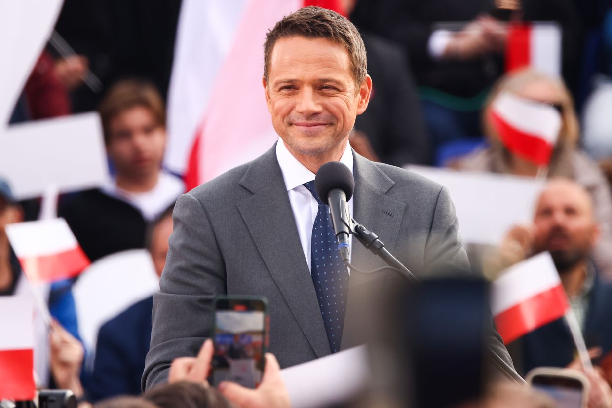 Rafal Trzaskowski, mayor of Warsaw and Civic Platform’s presidential candidate, attends a campaign rally in Krakow, Poland, on May 13, 2025.