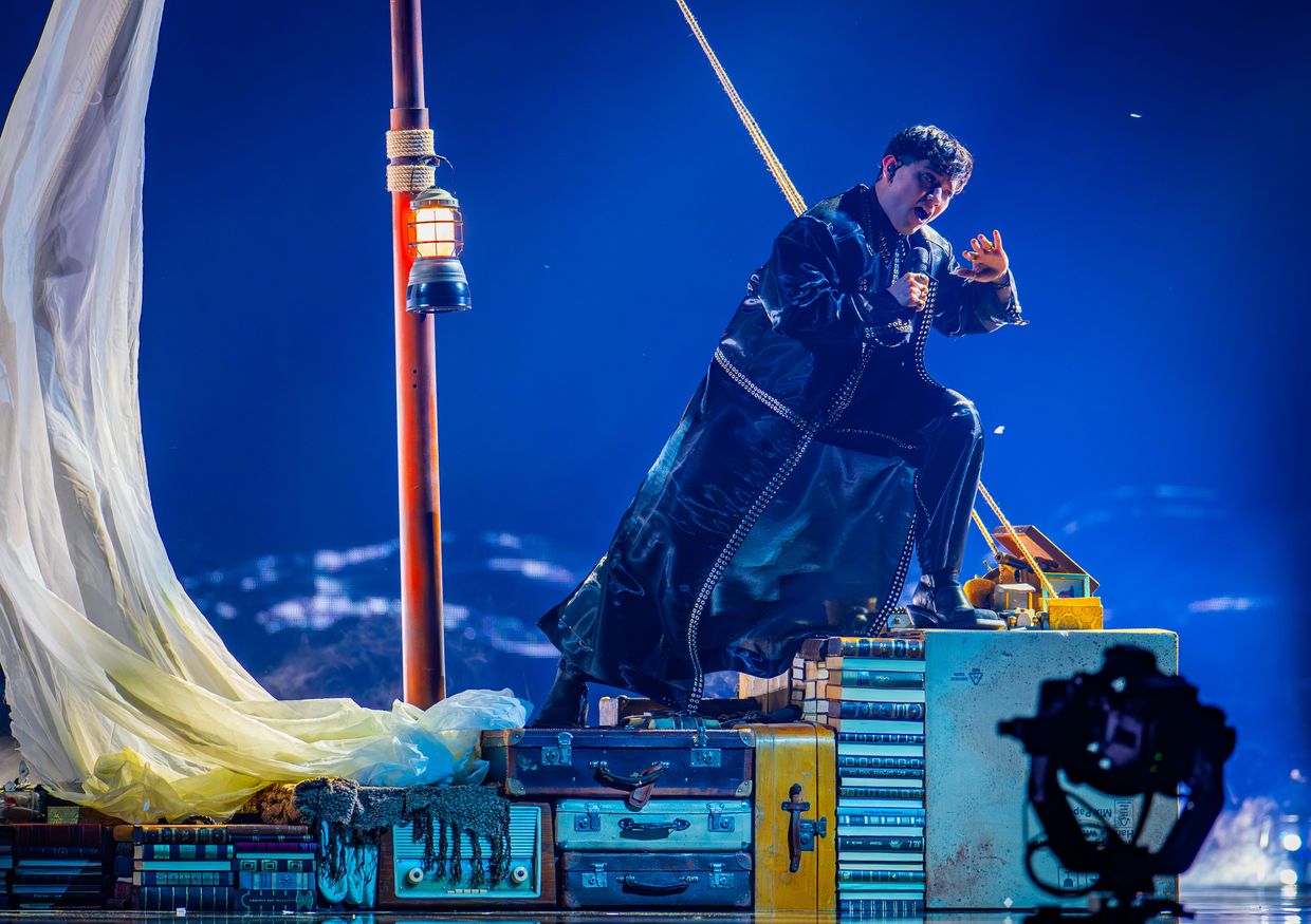 JJ of Austria performs “Wasted Love” during a rehearsal for the semi-final of the 69th Eurovision Song Contest in Basel, Switzerland, on May 14, 2025.
