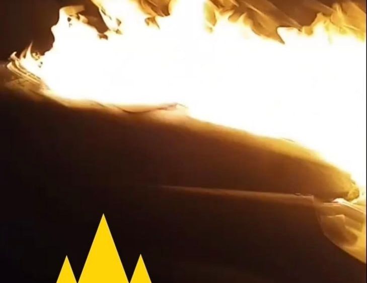 A car allegedly used by Russian drone operators in occupied Melitopol burning in a partisan act of sabotage